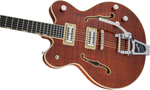 G6609TFM Player\'s Edition Broadkaster Double Cutaway with Bigsby, USA Full\'Tron Pickups, Tiger Flame Maple - Bourbon Stain