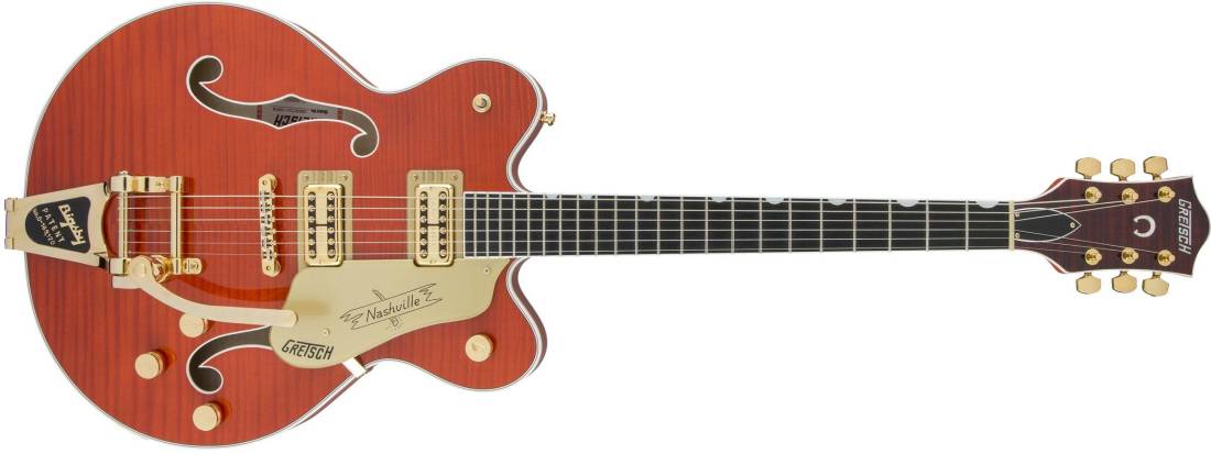 G6620TFM Player\'s Edition Nashville Center-Block Electric Guitar with Bigsby, Filter\'Tron Pickups, Tiger Flame Maple - Orange Stain