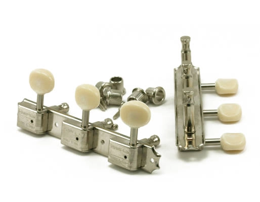 Kluson - Traditional 3 Per Plate Tuner Set - Oval Plastic Button - Double Line - Nickel