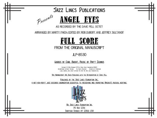 Jazz Lines Publications - Angel Eyes - Brent/Dennis/Paich - Jazz Combo