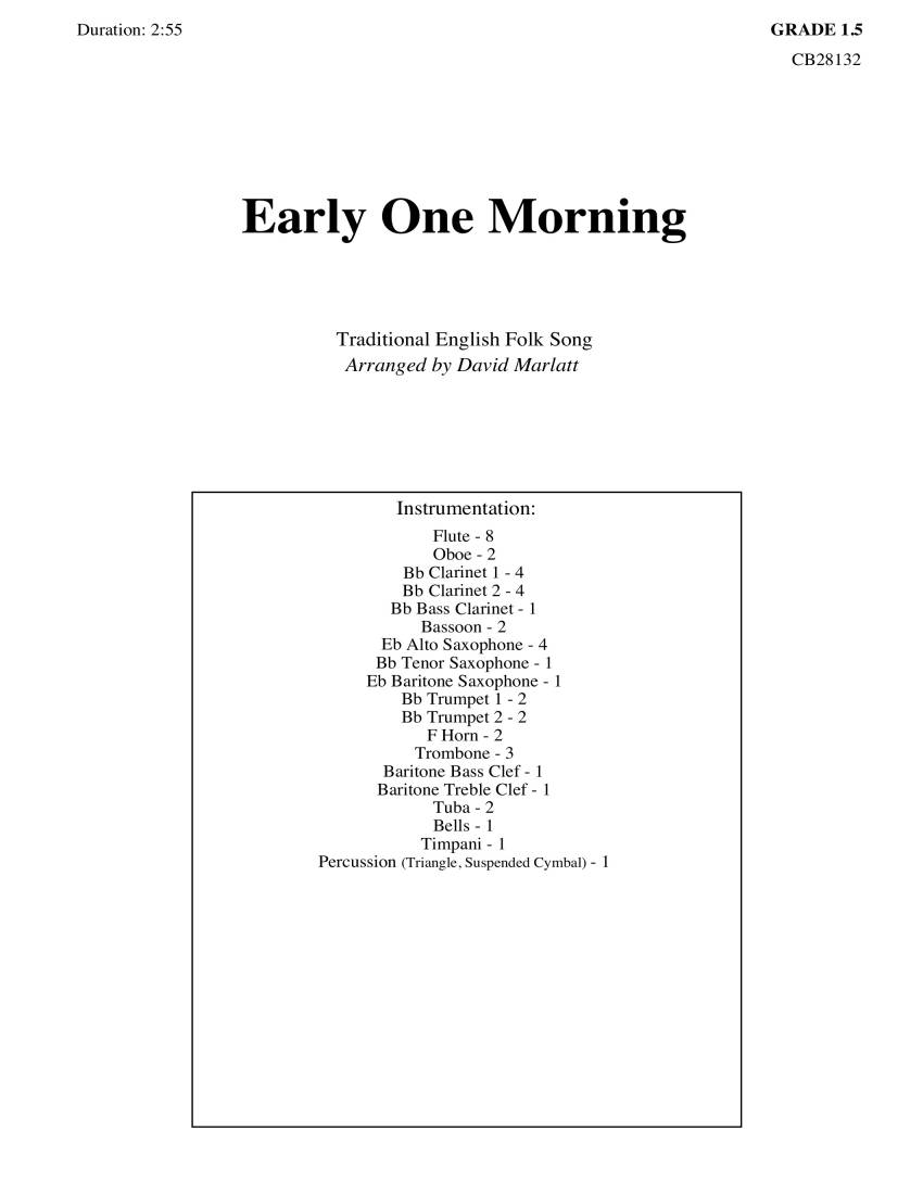 Early One Morning - Traditional/Marlatt - Concert Band - Gr. 1.5