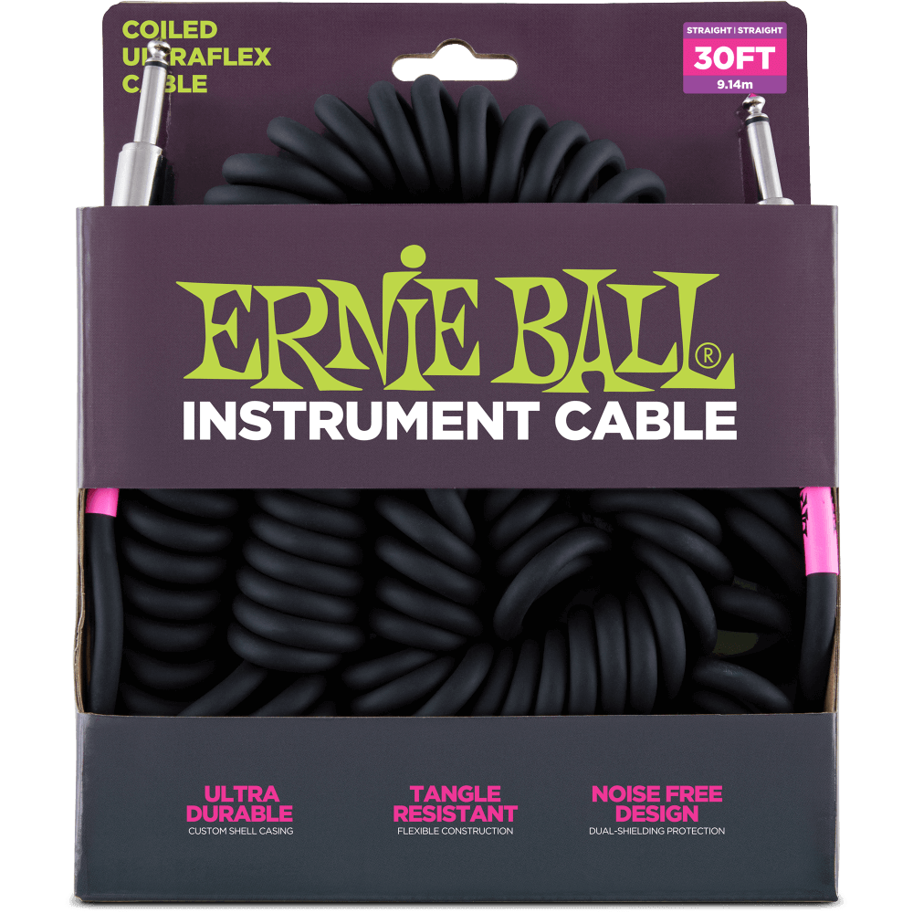 30\' Coiled Straight/Straight Instrument Cable - Black
