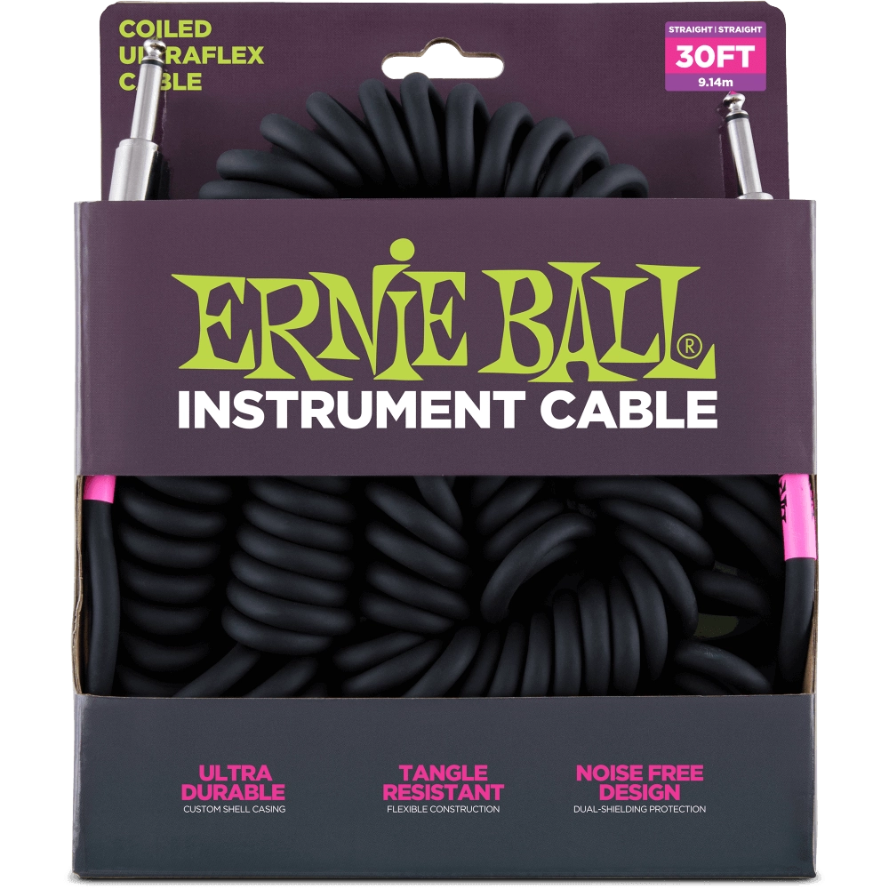 30\' Coiled Straight/Straight Instrument Cable - Black