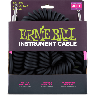 Ernie Ball - 30 Coiled Straight/Straight Instrument Cable - Black