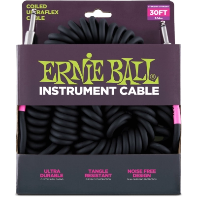 Ernie Ball - 30 Coiled Straight/Straight Instrument Cable - Black