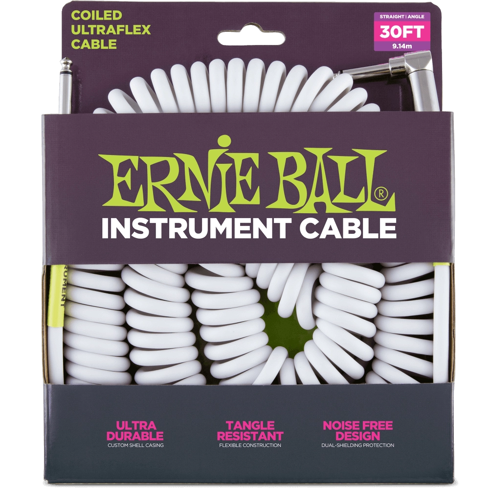 30\' Coiled Straight/Angle Instrument Cable - White