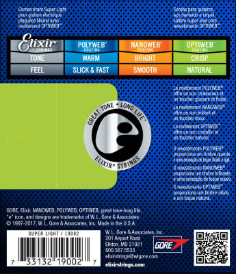 Electric Guitar Strings with OPTIWEB Coating, Super Light (.009-.042)