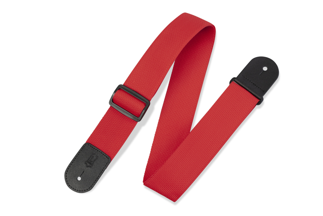 Polypropylene Guitar Strap with Leather Ends - Red