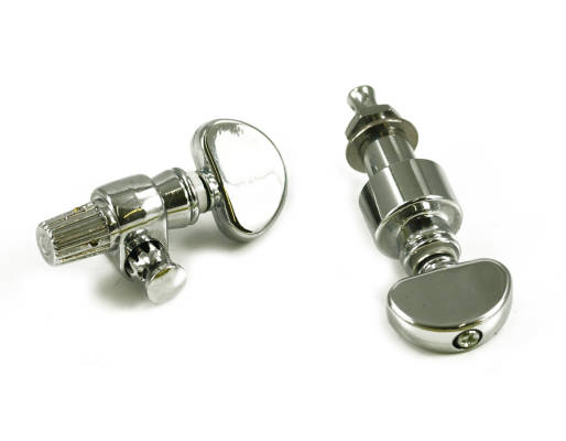 Geared Banjo Pegs wtih Metal Buttons - Chrome