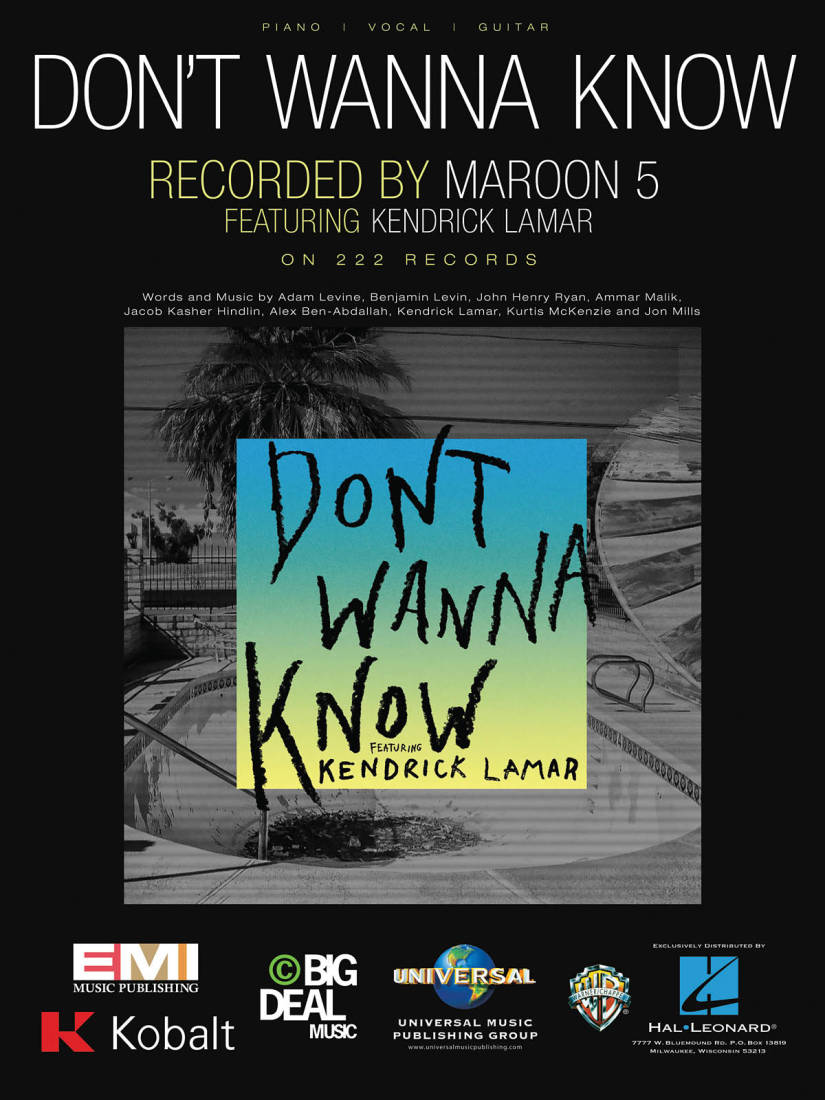 Don\'t Wanna Know - Maroon 5/Kendrick Lamar - Piano/Vocal/Guitar - Sheet Music