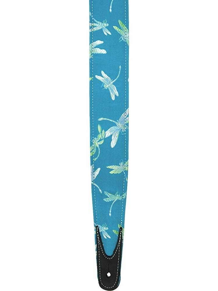 Blue Silk Dragonfly Guitar Strap w/Adjustable Leather Tail