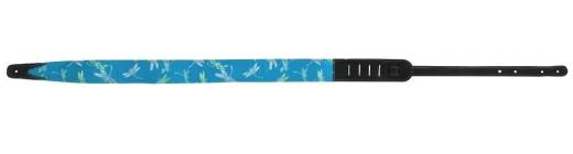 Blue Silk Dragonfly Guitar Strap w/Adjustable Leather Tail
