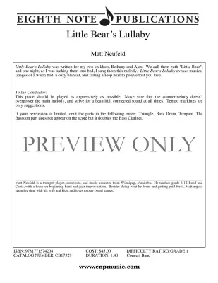 Little Bear\'s Lullaby - Neufeld - Concert Band - Gr. 1