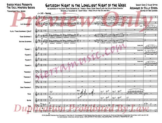 Saturday Night is the Loneliest Night of the Week - Cahn/Styne/Byers - Jazz Ensemble - Gr. Medium-Advanced