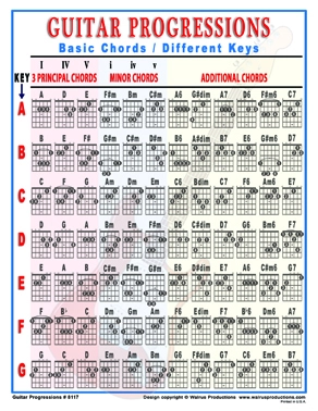 Guitar Progressions - Chart, Laminated