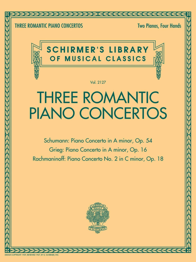 Three Romantic Piano Concertos: Schumann, Grieg, Rachmaninoff - Piano (2 Pianos, 4 Hands) - Book