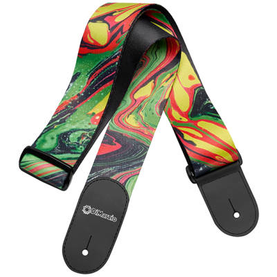 Steve Vai Guitar Strap, Universe Print with Leather Ends - Green Universe
