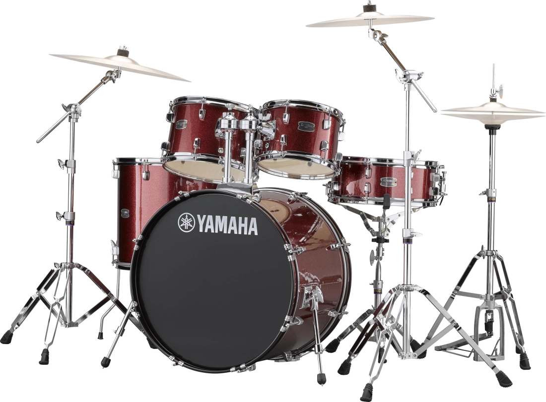 Rydeen 5-Piece Drum Kit (20,10,12,14,SD) with Hardware - Burgundy Glitter