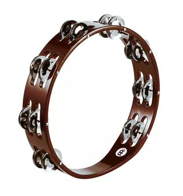 Traditional Wood Tambourine, Double Row - Steel Jingles