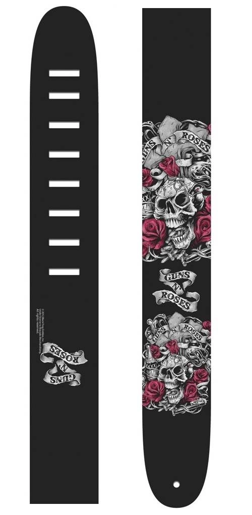 2.5\'\' Guns N Roses Leather Guitar Strap - Skull and Roses