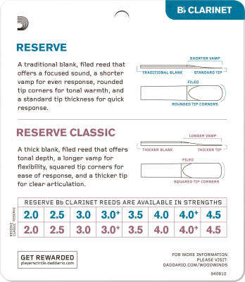Reserve Clarinet Reed Sampler 4 Pack - 2.5/3.0