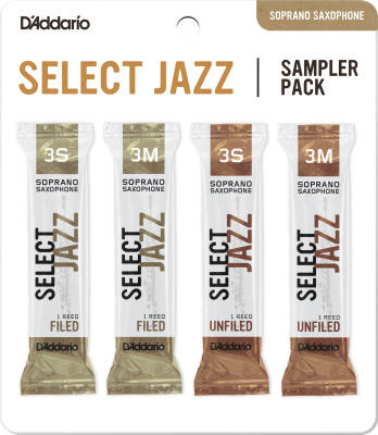 DAddario Woodwinds - Select Jazz Reed Sampler Pack - Soprano Saxophone 3S/3M - 4 Pack