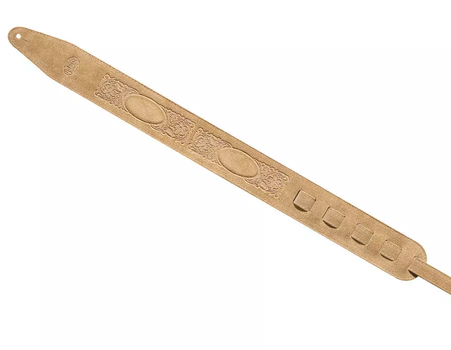 Steph Handmade Suede Top and Back Guitar Strap, 7cm Wide - Tan