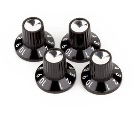 Fender - Black-Silver Skirted (1-10) Push-on Amplifier Knobs (4)