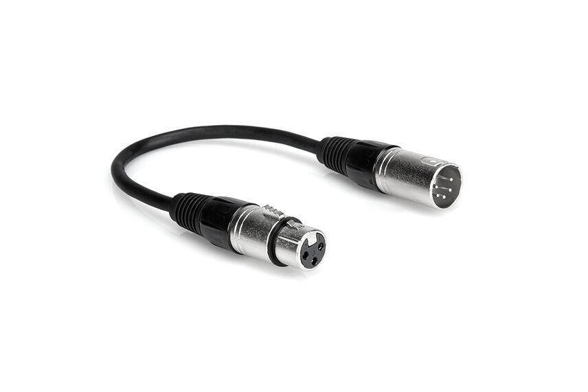 DMX512 Adapter Lighting Cable, XLR5M to XLR3F,  6 Inch