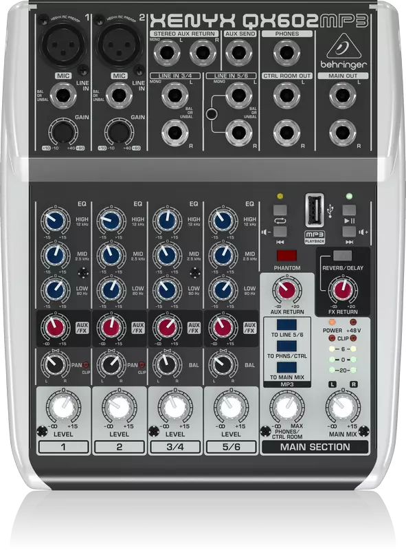 QX602MP3 Premium 6-Input 2-Bus Mixer with MP3 Player and Multi-FX