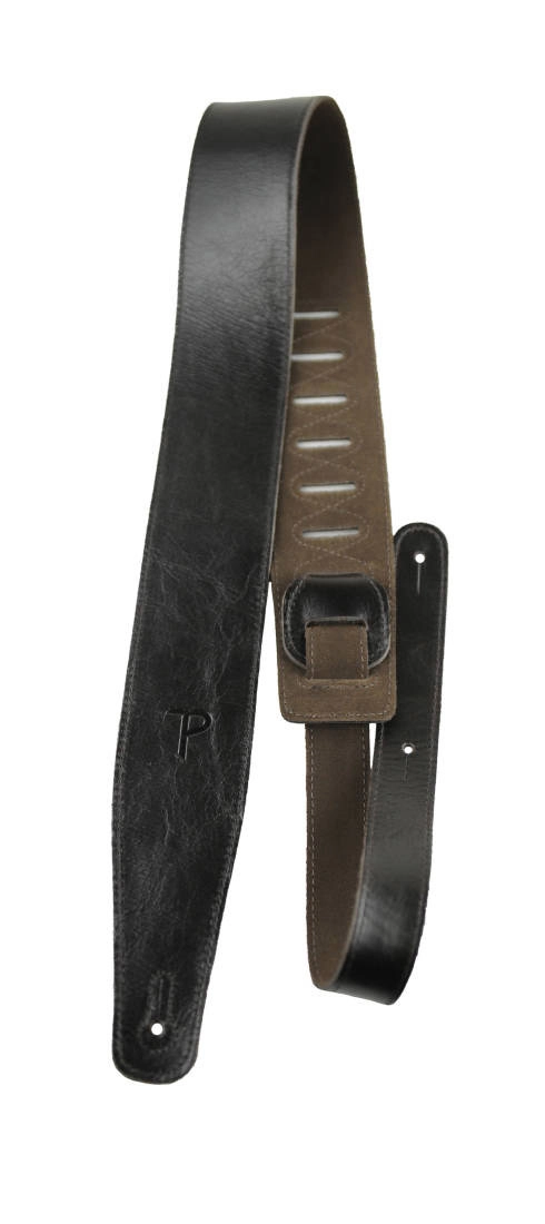 2.5\'\' Top Grain Italian Leather Guitar Strap - Black