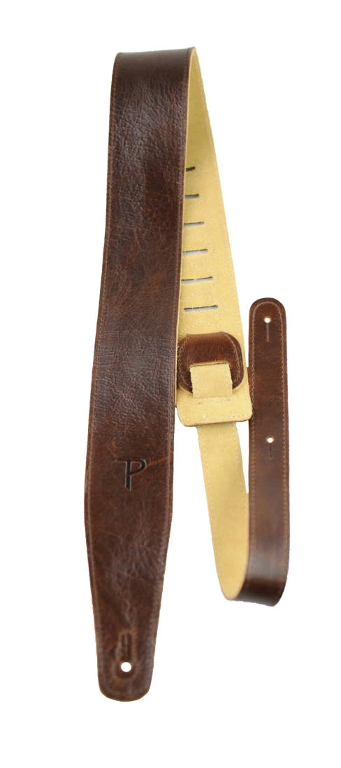 2.5\'\' Top Grain Italian Leather Guitar Strap - Dark Brown