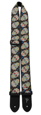 2\'\' Hope Collection Jacquard Guitar Strap with Leather Ends - Black Sugar Skulls