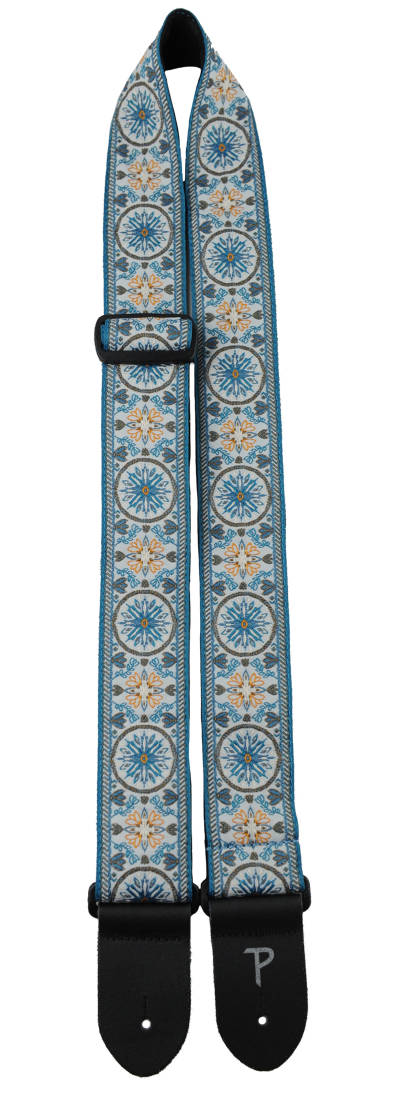 2\'\' Hope Collection Jacquard Guitar Strap with Leather Ends - Blue Mandala