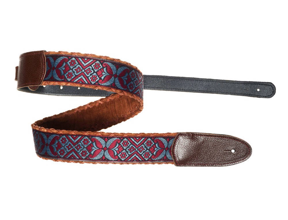 Brocade Hand Laced Leather Guitar Strap - Monster Brown