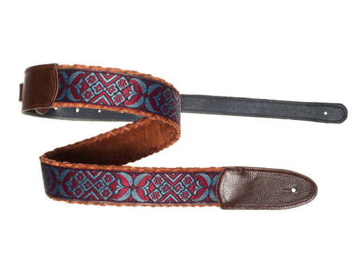 Brocade Hand Laced Leather Guitar Strap - Monster Brown