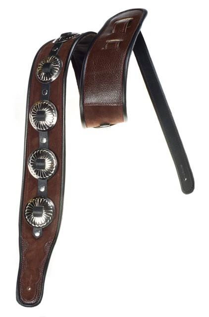 EmmyLou Suede Concho Guitar Strap - Brown