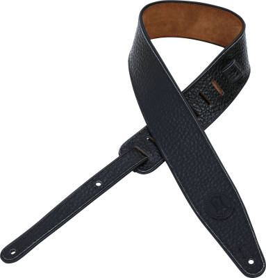 2 1/2\'\' Pebbled Leather Guitar Strap w/ Decorative Piping