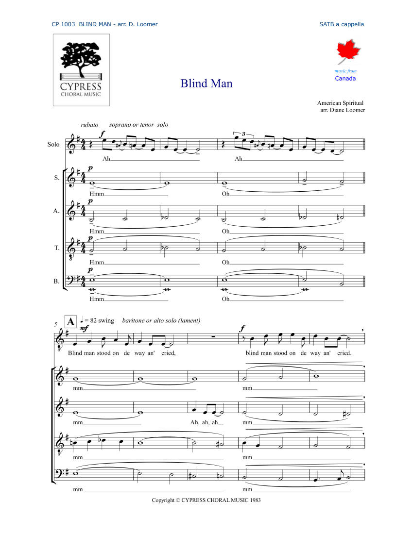Blind Man - Spiritual/Loomer - SATB