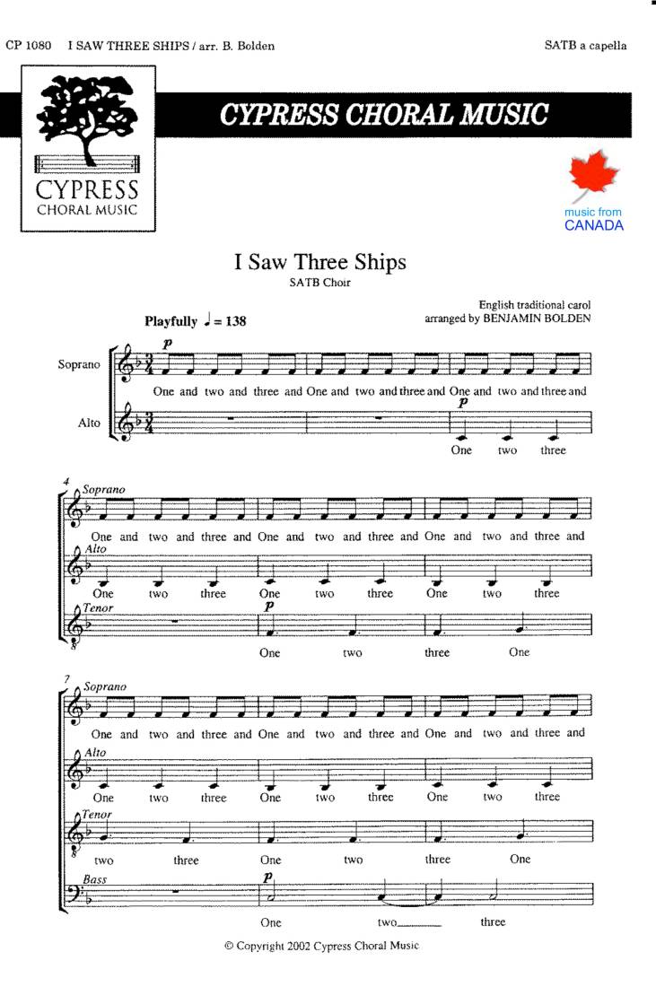 I Saw Three Ships - Traditional/Bolden - SATB