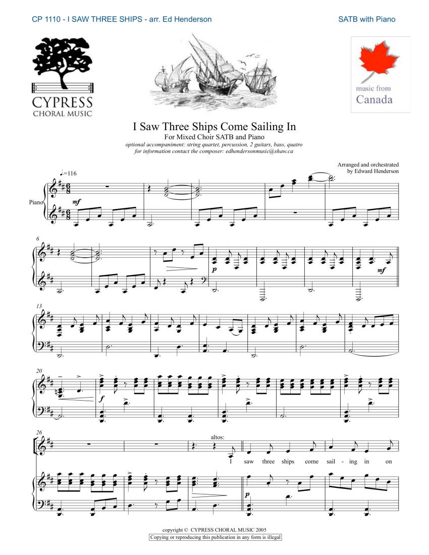 I Saw Three Ships Come Sailing In - Henderson - SATB