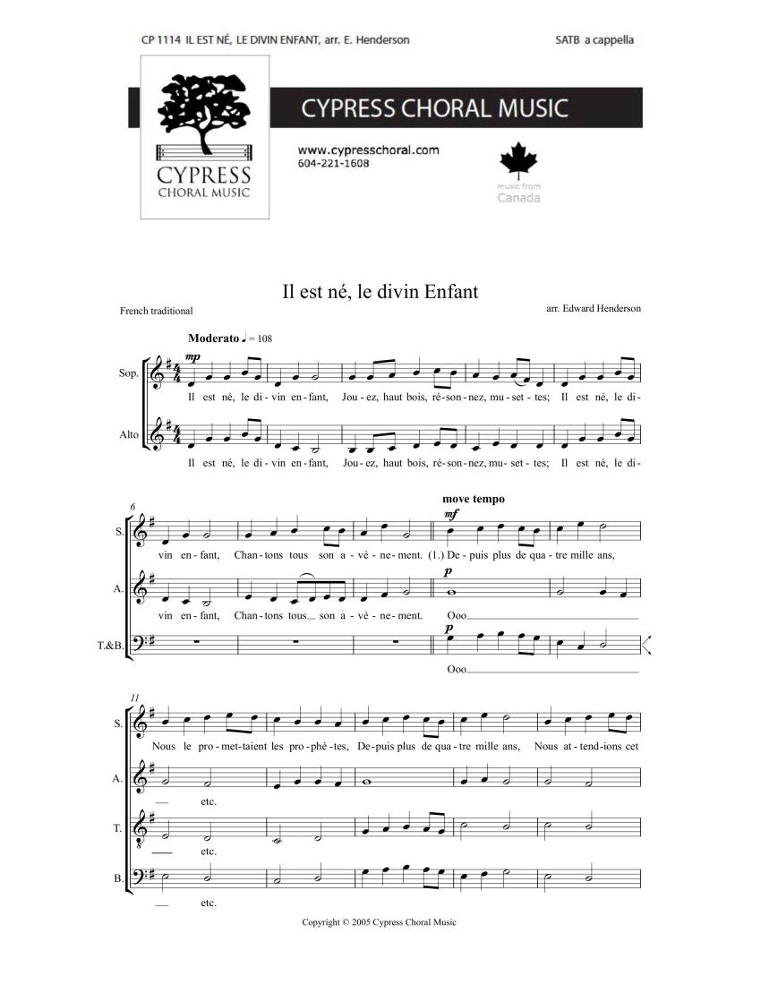 Il est ne, le devin Enfant - Traditional Carol/Henderson - SATB