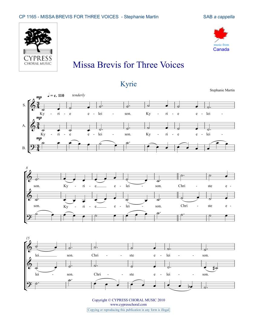 Missa Brevis for Three Voices - Martin - SAB