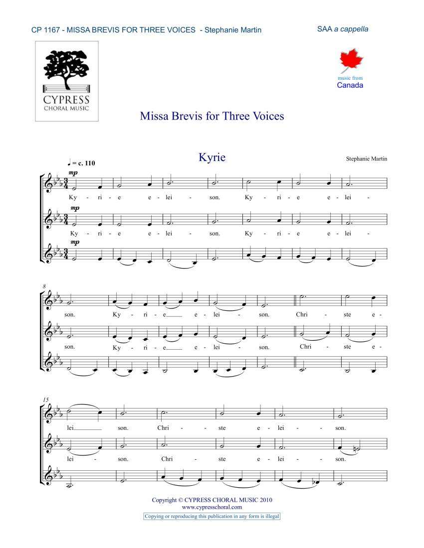 Missa Brevis for Three Voices - Martin - SSA