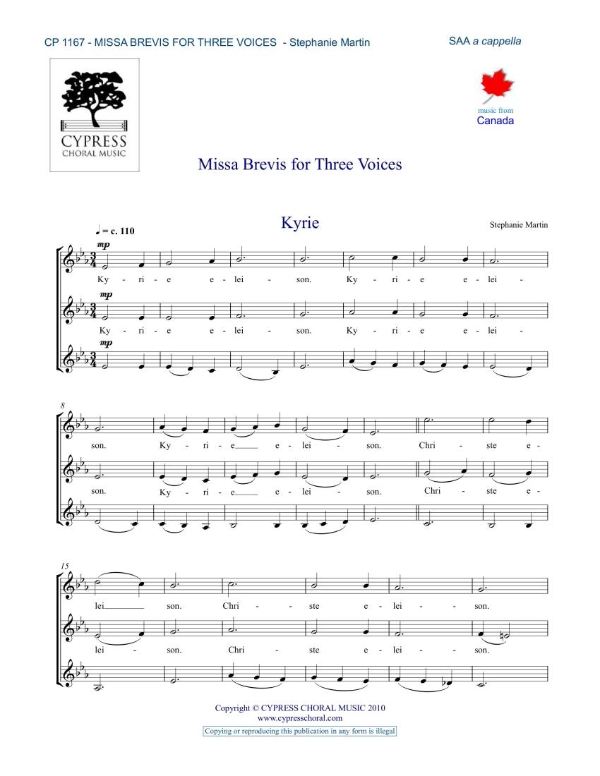 Missa Brevis for Three Voices - Martin - SSA