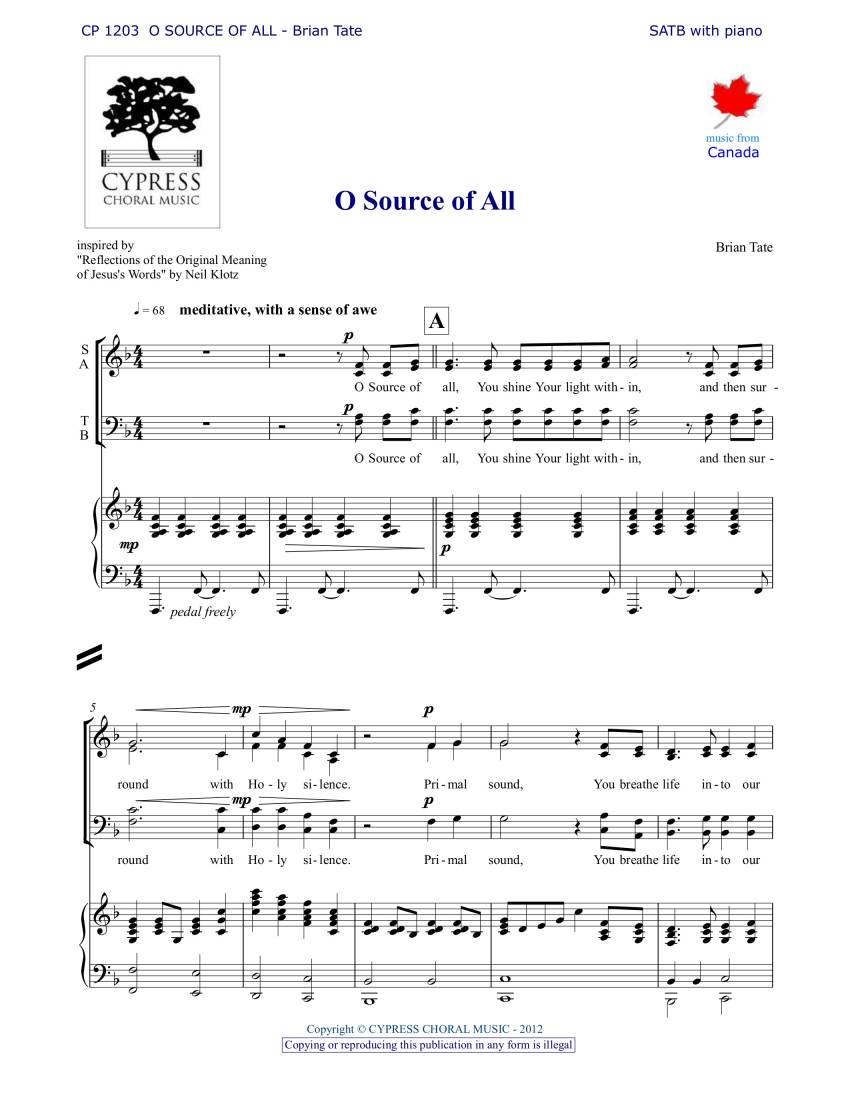 O Source of All - Tate - SATB