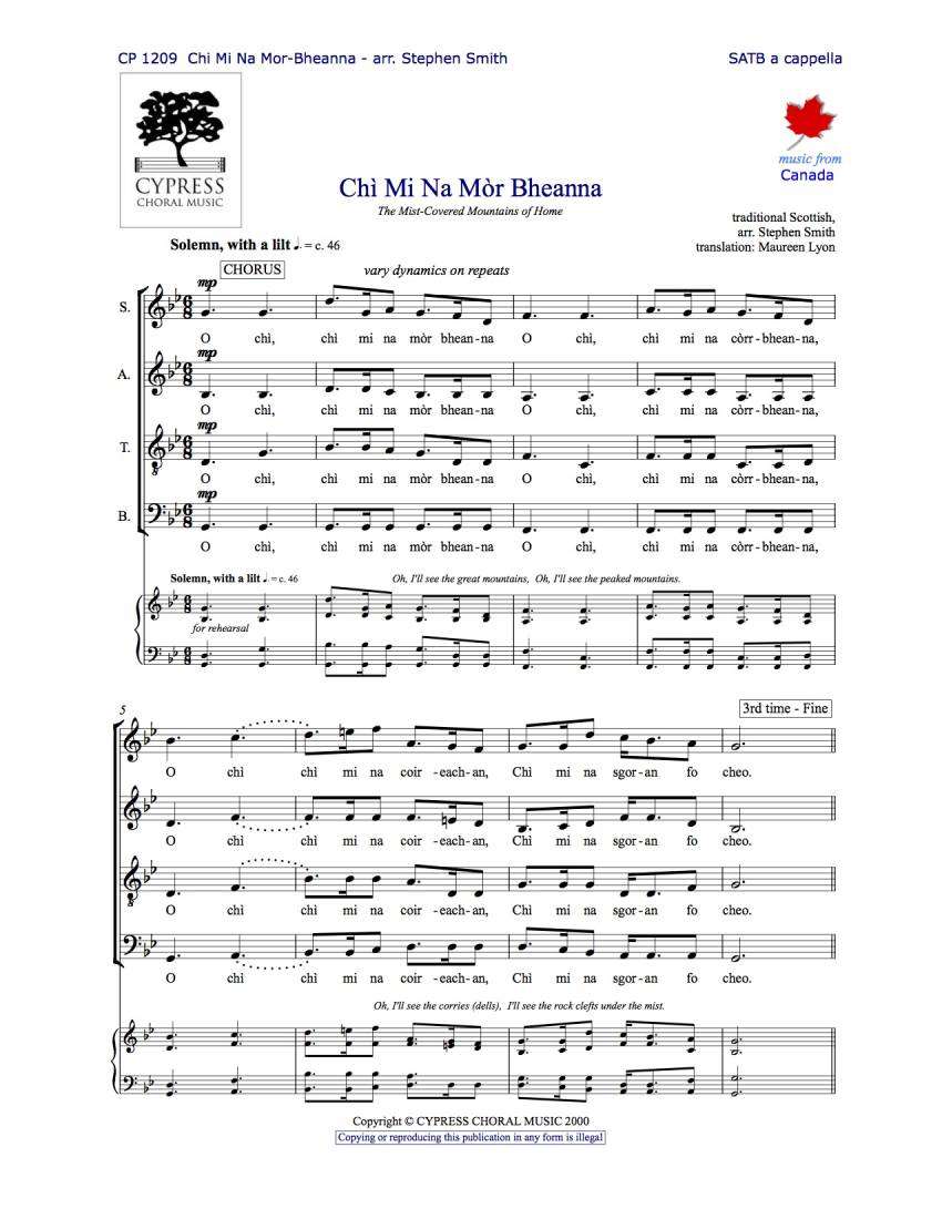 Chi Mi Na Mor Bheanna (The Mist-Covered Mountains of Home) - Scottish/Smith - SATB