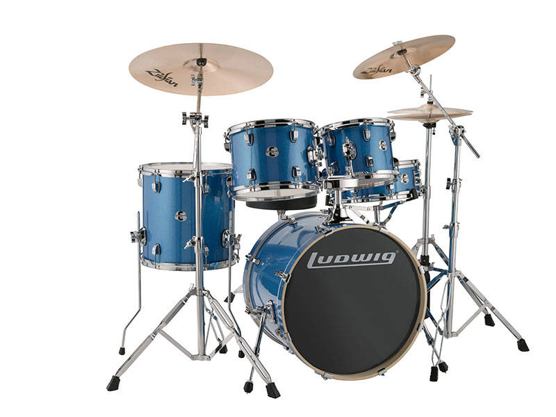 Evolution 5-Piece Drum Kit w/Hardware, Cymbals and Throne - Blue Sparkle