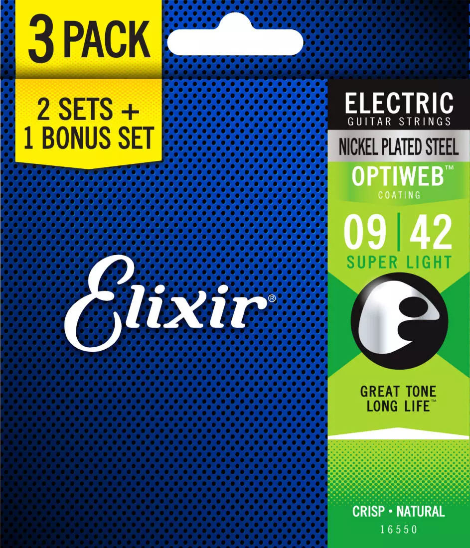Electric Guitar Strings with OPTIWEB Coating, Super Light 9-42, 3 for 2 Pack