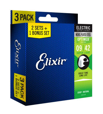 Electric Guitar Strings with OPTIWEB Coating, Super Light 9-42, 3 for 2 Pack